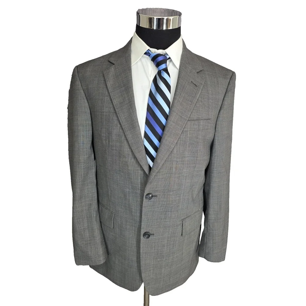 Jos A Bank Blazer Jacket Mens 40R Gray Sports Coat 2 Buttons‎ Wool Glenplaid